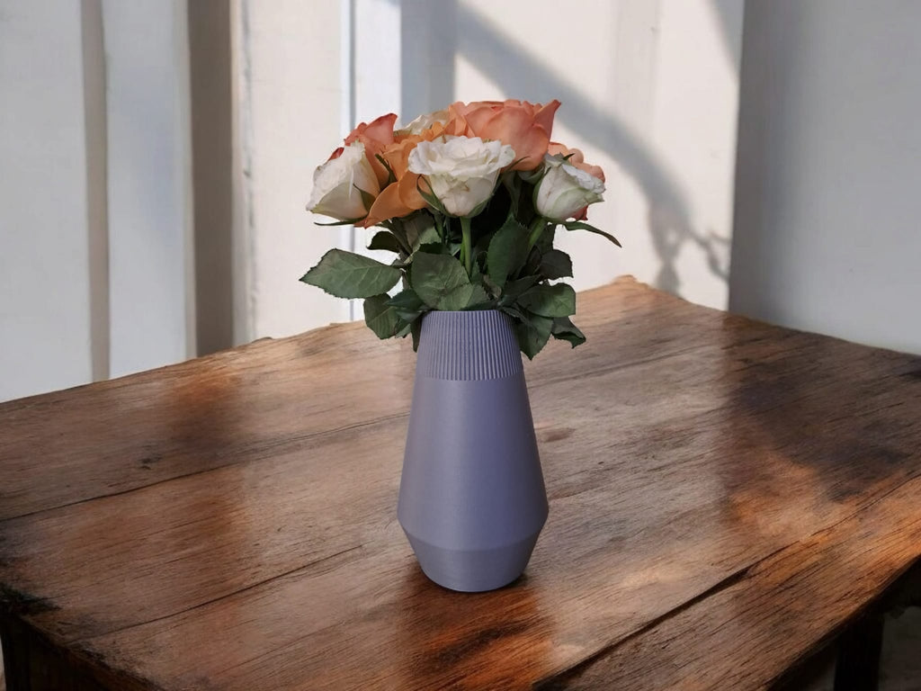 3D Printed Geometric Vase with Ribbed Collar