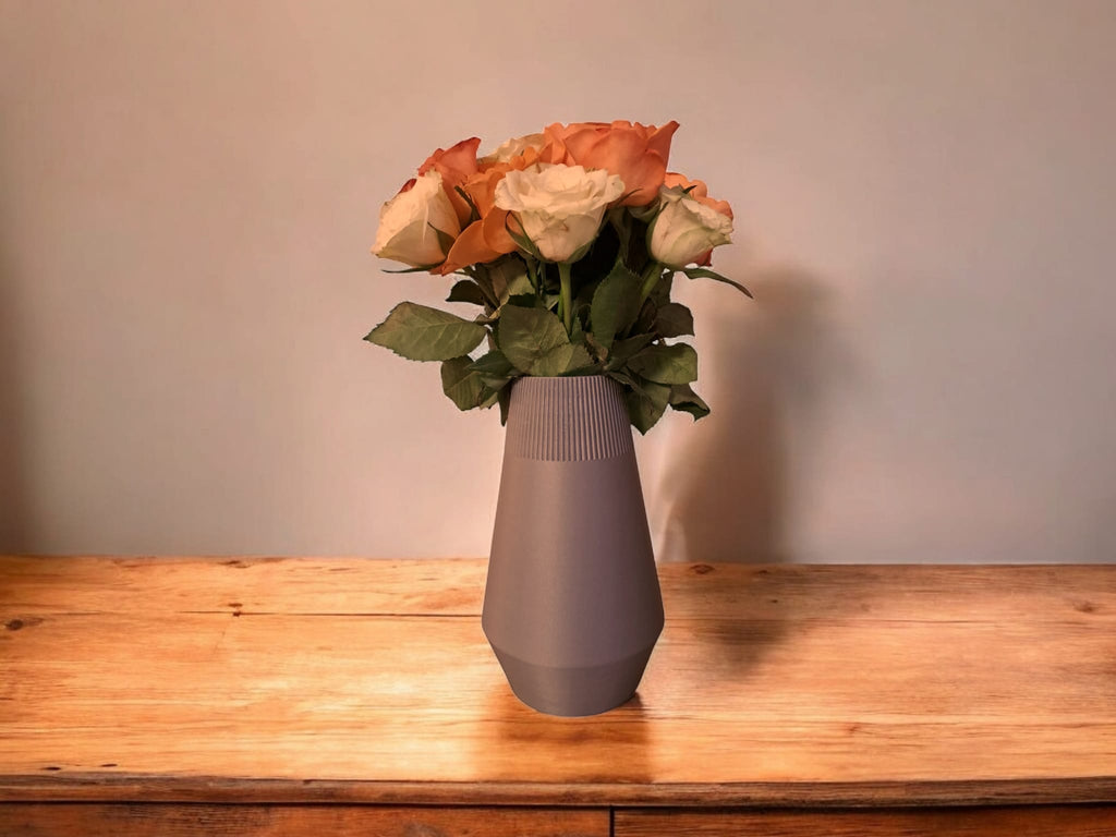 3D Printed Geometric Vase with Ribbed Collar