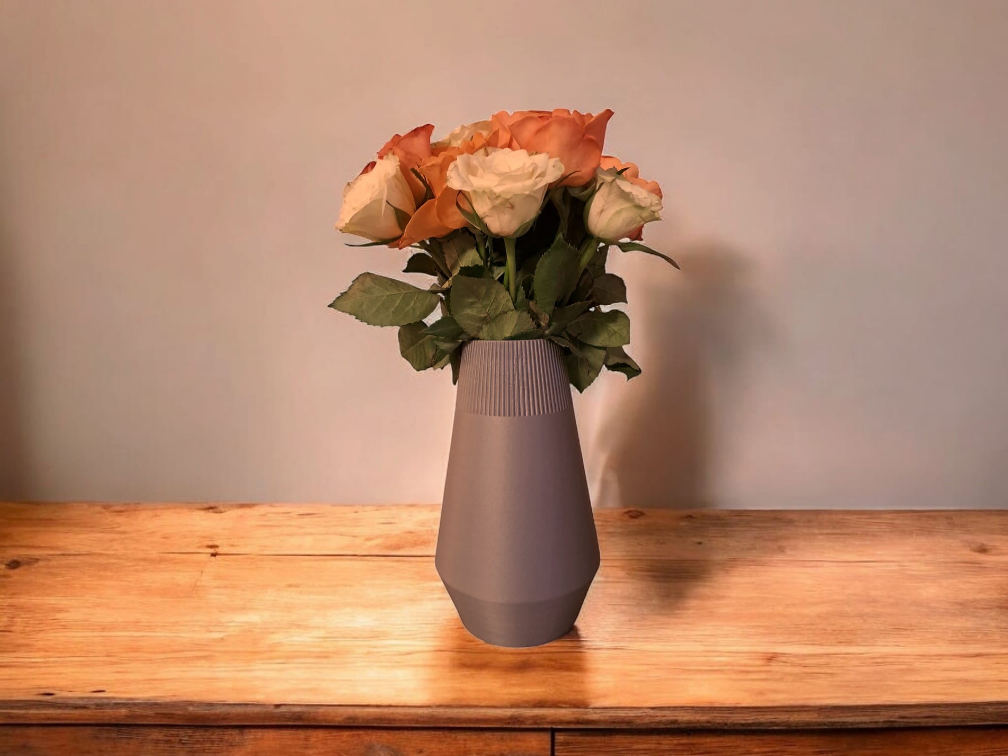 3D Printed Geometric Vase with Ribbed Collar