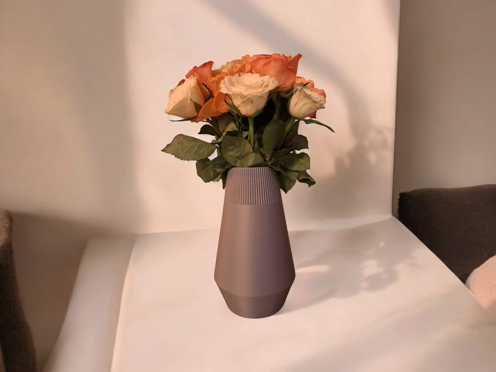 3D Printed Geometric Vase with Ribbed Collar