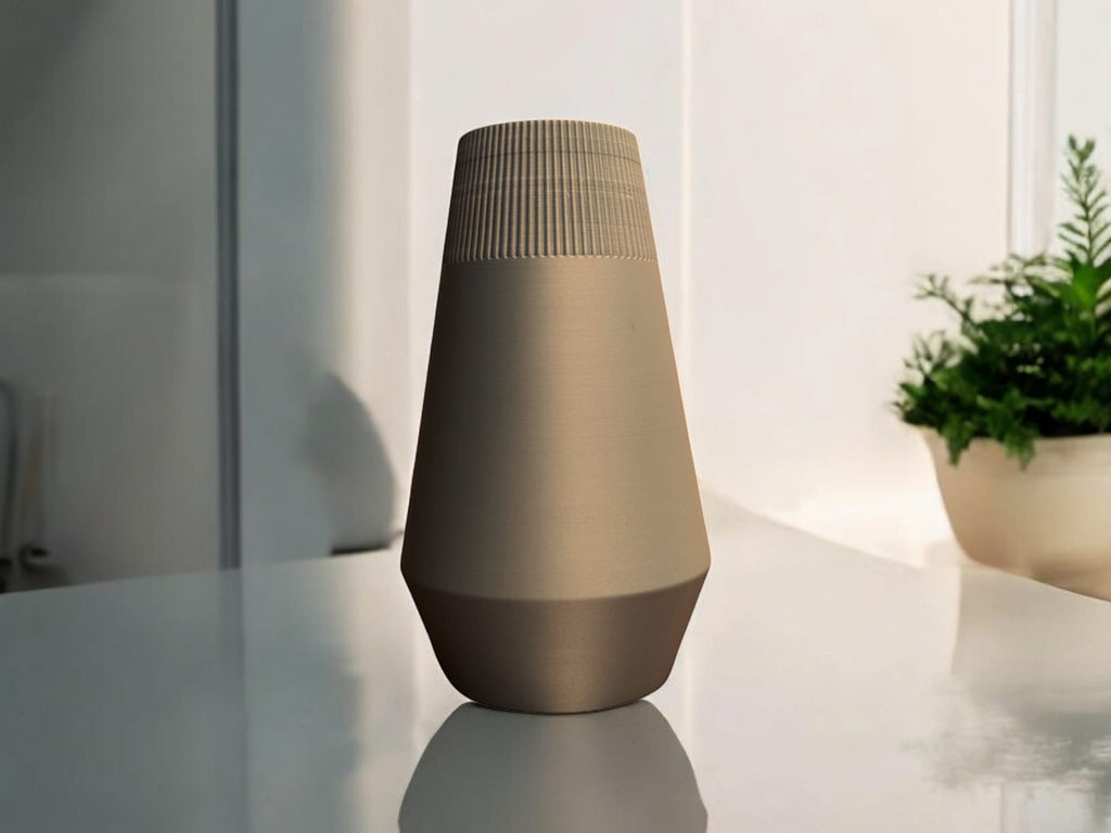 3D Printed Geometric Vase with Ribbed Collar