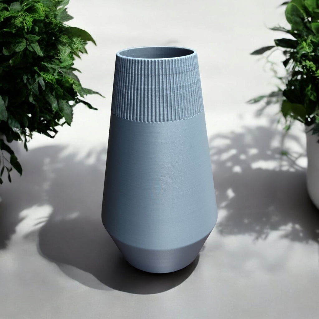 3D Printed Geometric Vase with Ribbed Collar