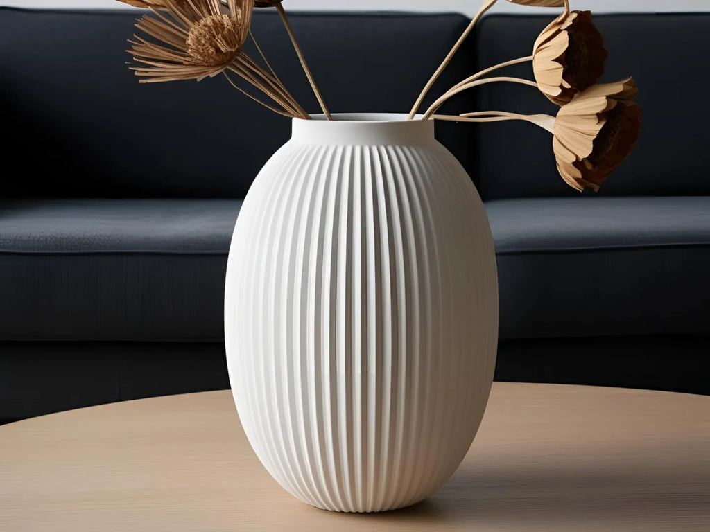 Modern Ribbed Bulbous Design Vase