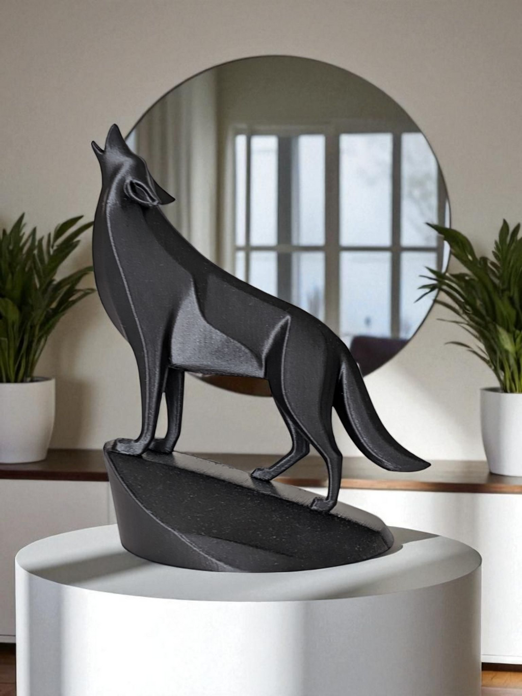 3D Printed Howling Wolf Sculpture