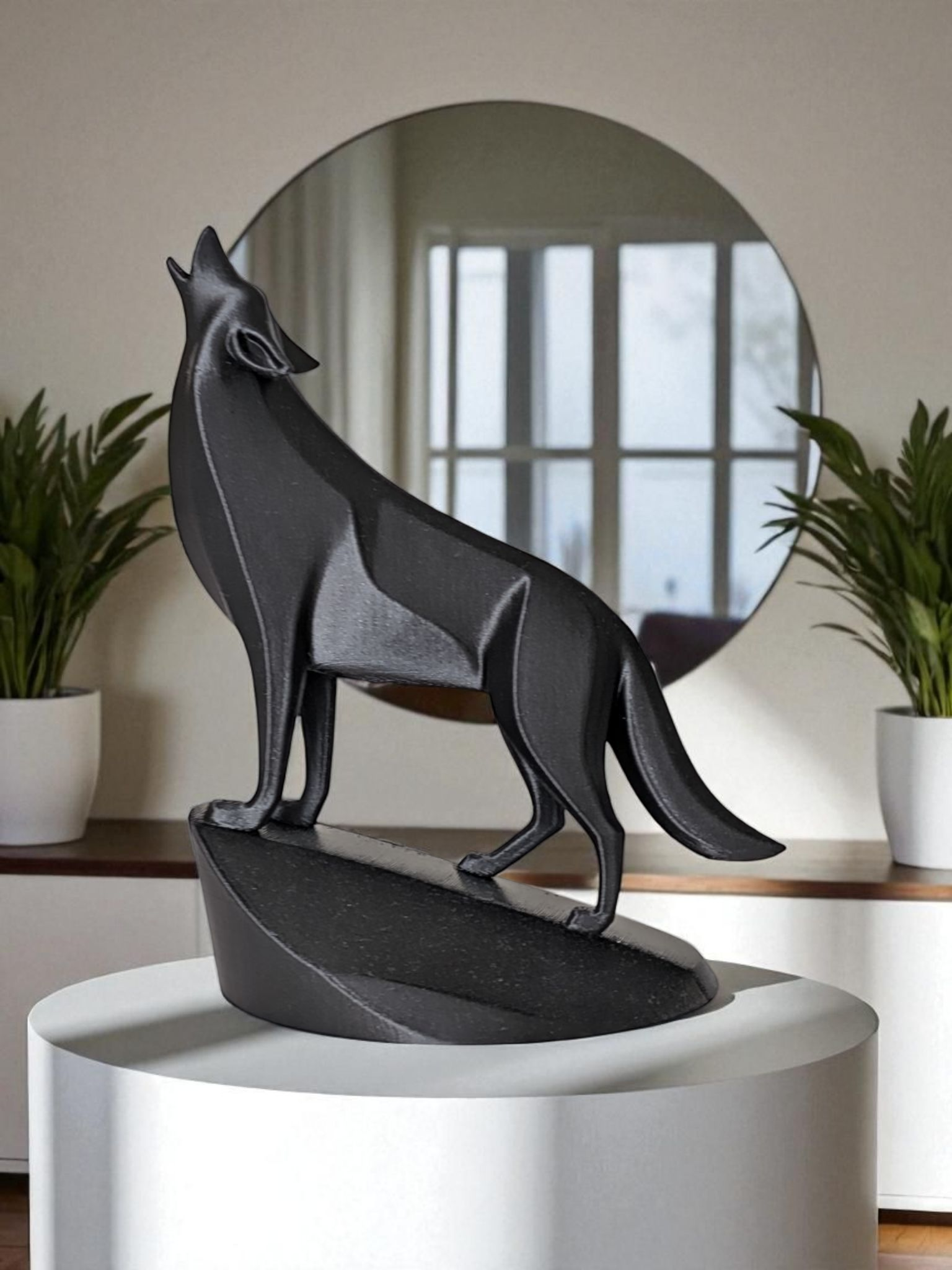 3D Printed Howling Wolf Sculpture