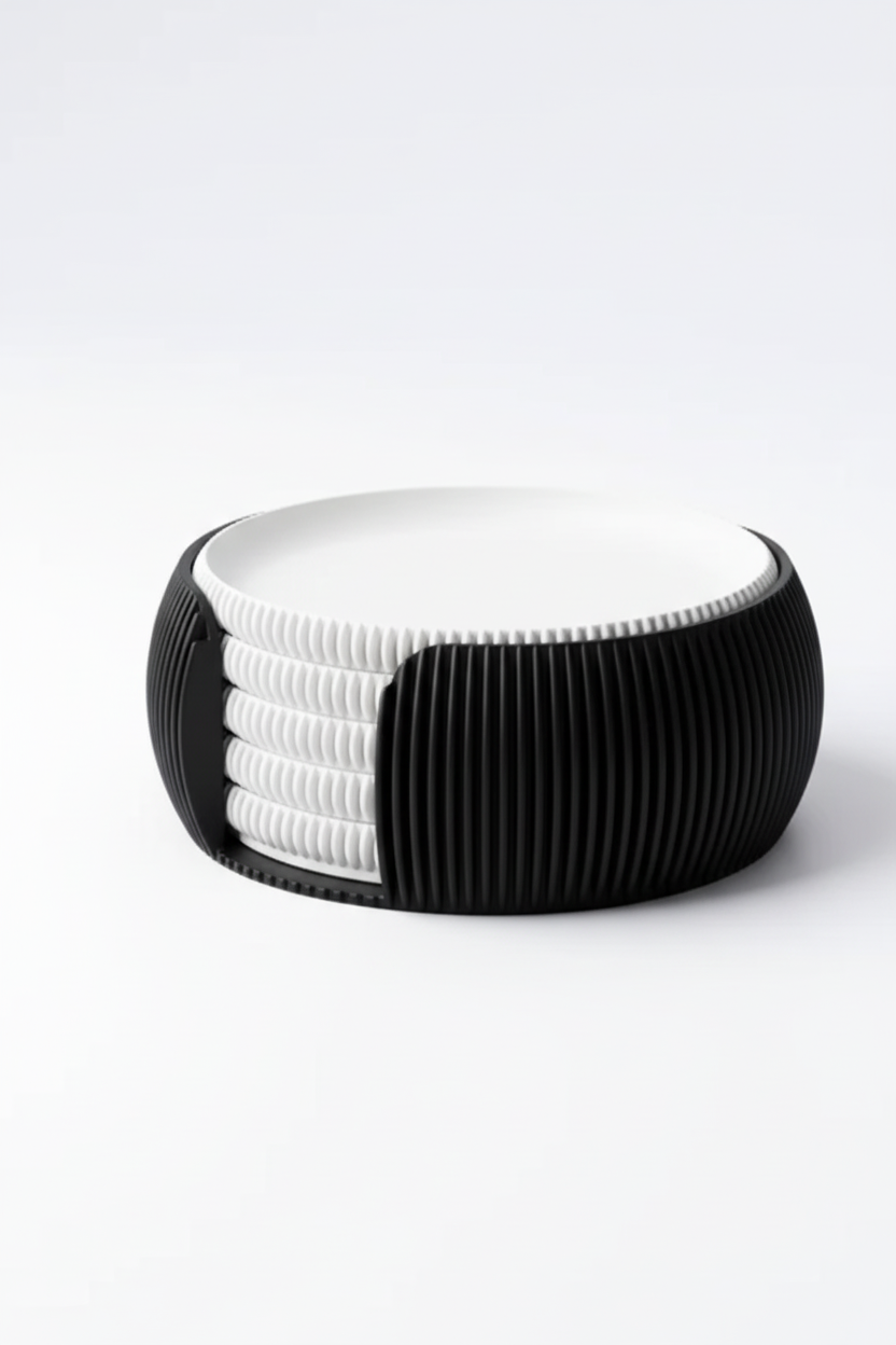 Ribbed coaster bowl - black and white